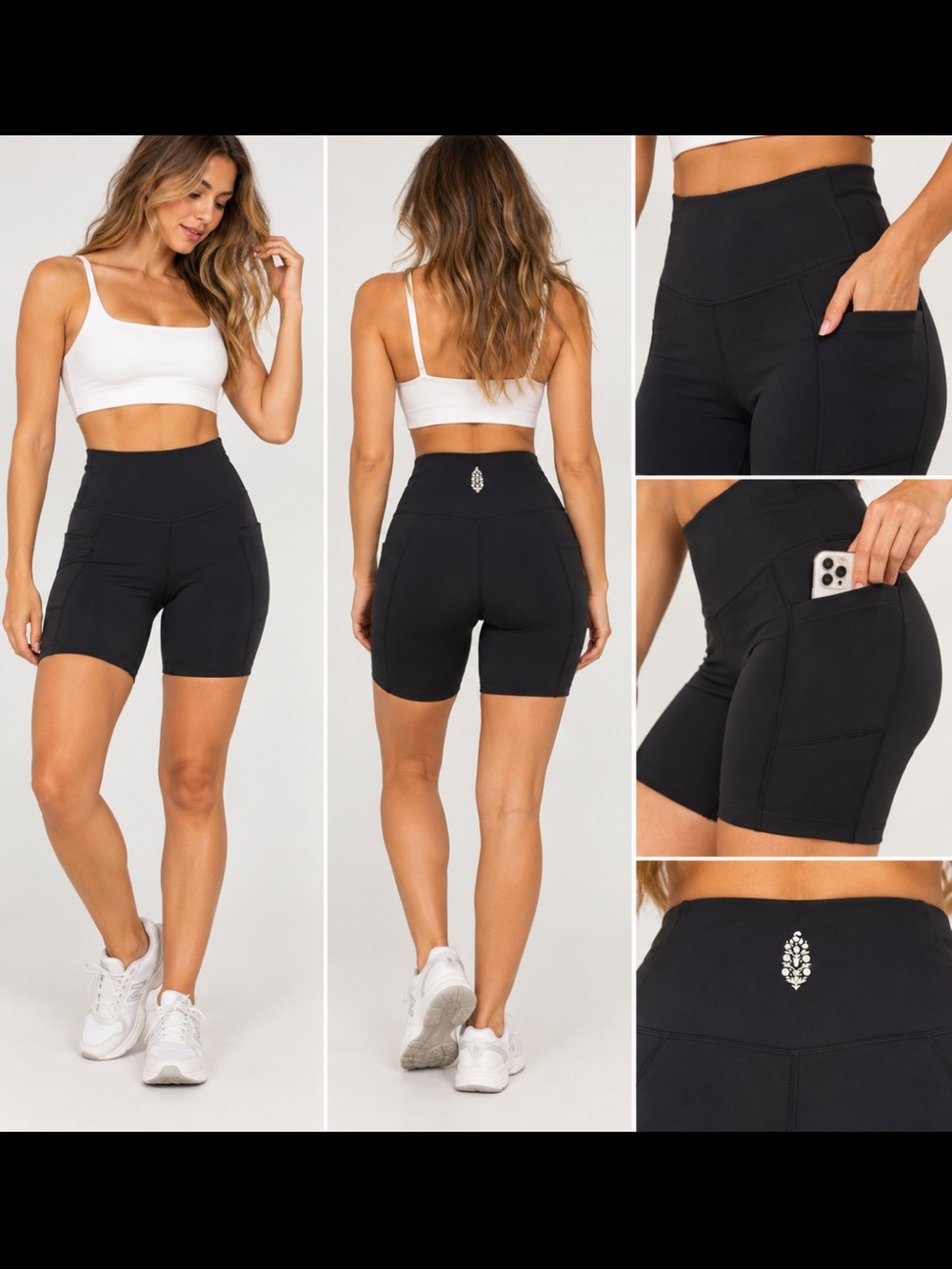 Free People Movement Black High Rise Biker Shorts XS Pockets Activewear